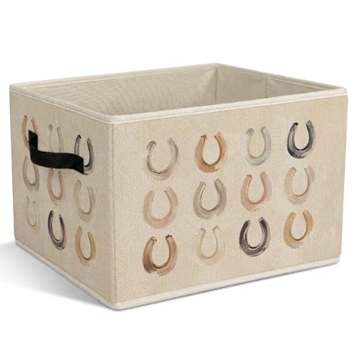 Southwestern Horseshoes Foldable Storage Bins with Handles, Modern Country Cowboy Decorative Storage Basket for Organizing Clothes Tools Books, Rustic Farmhouse Gift for Boys Nursery Bedroom - color: Horseshoes