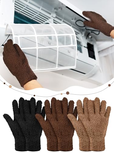 Patelai 3 Pairs Microfiber Dusting Gloves for Plants Leaf, Large - color: Black, Brown, Dark Brown, size: Large