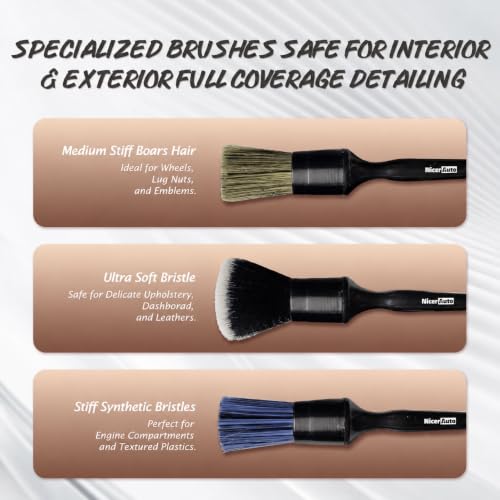 8PCS Car Detailing Brush Set, Mixed Bristles Soft Detail Brushes, Black - color: Black