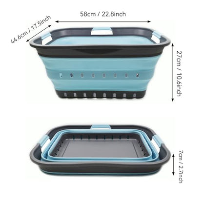 SAMMART 42L (11 gallon) Collapsible Plastic Laundry Basket - Foldable Pop Up Storage Container/Organizer - Portable Basket - Space Saving Hamper/Basket (2, Grey/Sea Angel) - color: Grey/Sea Angel