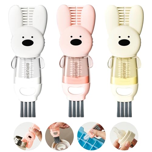 4 in 1 Cup Lid Cleaning Brush, Multifunctional Bottle Cleaning Brush, Cup Crevice Cleaning Tools, Easy to Clean and Storage, Cup Lid Gap Cleaner, Home Kitchen Cleaning Tools - 3Pcs - color: Pink+white+yellow