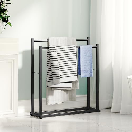 Honiter Towel Racks for Bathroom, 2 Tiers Wider Towel Drying Rack Outdoor, Free Standing Towel Rack, Pool Towel Blanket Stand and Display Rack for Oversized Bath Towels, Black - color: Black, size: 2 Tier
