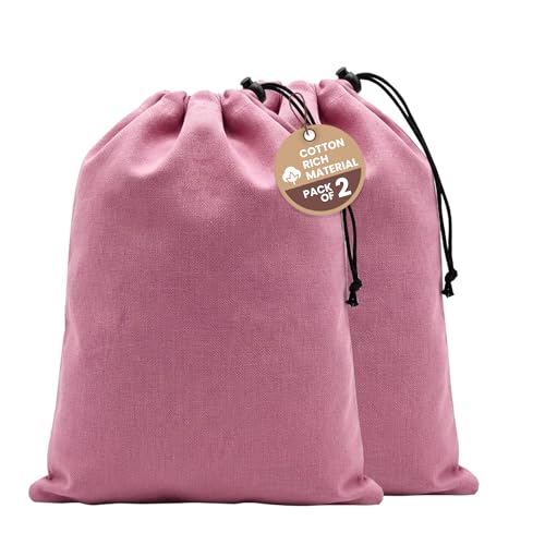 LFH Cotton Rich Shoe Storage Bags with Drawstring, Dustproof Breathable Reusable Organizer, Perfect For Travel, Dorm, Hotel, College, Gym, Easy to Carry, Machine Washable 8"x17" (Pack of 2) - Pink - color: Pink, size: 8"x17" (Pack of 2)