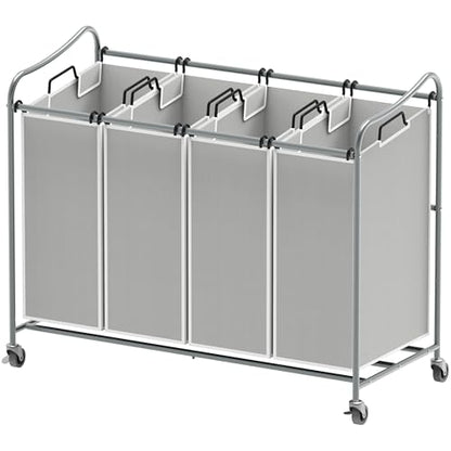 Simple Houseware 4-Bag Heavy Duty Laundry Sorter Rolling Cart, Silver - color: Silver