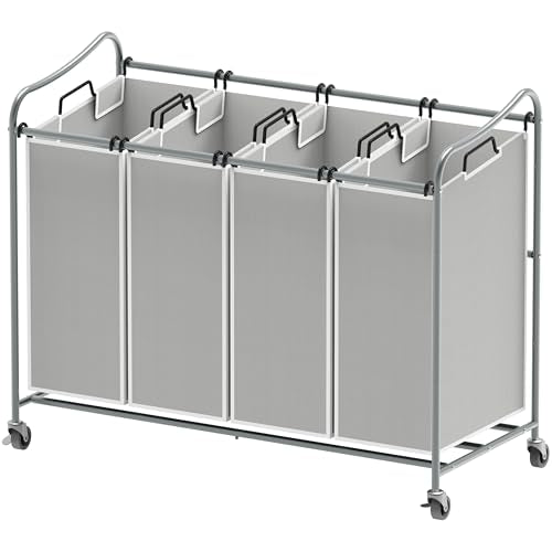 Simple Houseware 4-Bag Heavy Duty Laundry Sorter Rolling Cart, Silver - color: Silver