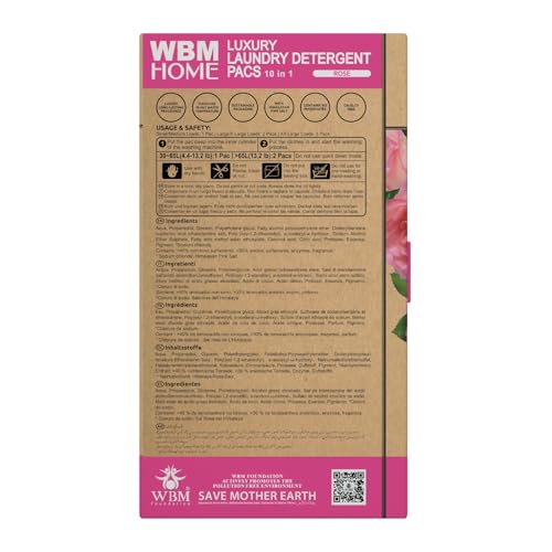 WBM 10-in-1 Laundry Pods, Total 128 Count, High Efficiency, Ultra Concentrate with Powerful Stain Lifter Technology, Fabric Softener With Rose Extracts, Detergent Pods - size: 128 Count (Pack of 1)