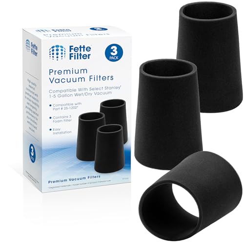 Fette Filter - 25-1202 Foam Filter Compatible with Stanley 1-5 Gallon Wet/Dry Vacuum SL18910P-3, SL18129, SL18133,SL18129 Filter Sponge Vacuum Cleaner -Pack of 3