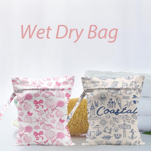 2pcs Coastal Wet Dry Bag Reusable Swimsuit Waterproof Cloth Diaper Bags - color: 2pcs Coastal