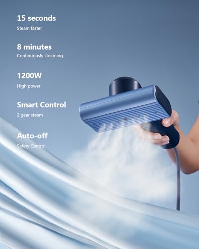 Smart Handheld Steamer for Clothes, Palm-Sized & Lightweight (1lb), Dual Steam Modes, Easy Wrinkle Remover, Auto Shut-Off, Travel & Home Double Use (Blue) - color: Blue