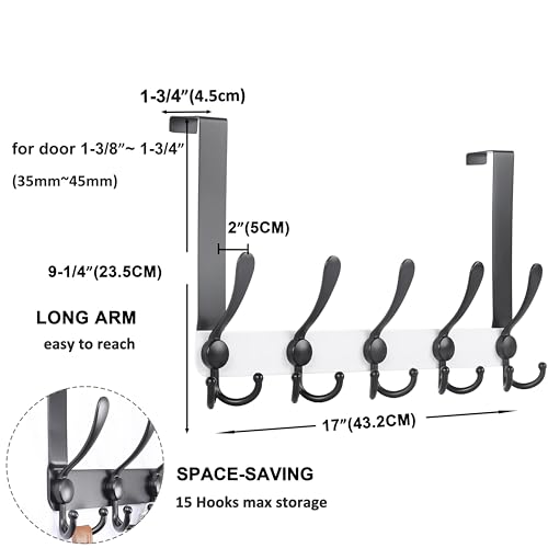 Dseap Over The Door Hook Hanger - Fits 1 3/8" to 1 3/4" Standard Doors | 5 Tri Hooks Heavy Duty Towel/Coat Rack | Door Organizer for Clothes, Jackets, Hats, Towels, White & Black - color: White & Black