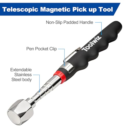 Toolwiz 17" Rolling Magnetic Sweeper with Telescopic Magnetic Pick Up Tool - size: 17 Inches Set