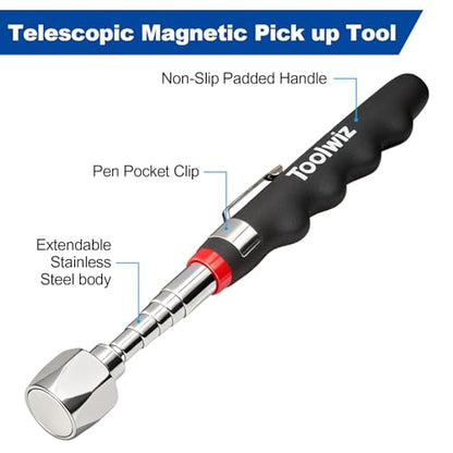 Toolwiz 17" Rolling Magnetic Sweeper with Telescopic Magnetic Pick Up Tool - size: 17 Inches Set