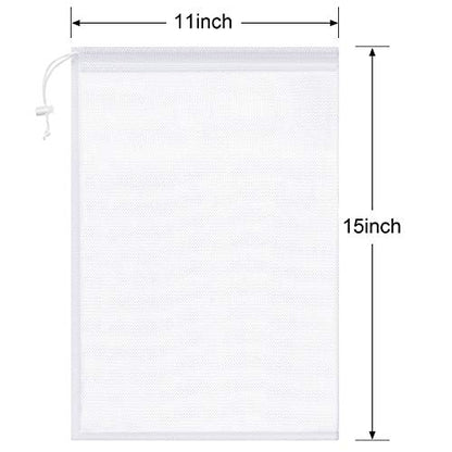 Frienda 6 Pieces Mesh Stuff Sack, 11 x 15 Inch Durable Nylon Mesh Drawstring Laundry Bag for Rinsing Beach Toys, Seashell Collecting, Mesh Bags and Travel (White) - color: White