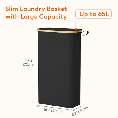 Lifewit 65L Slim Laundry Hamper with Lid and Removable Bag, Black - color: Black, size: 65L