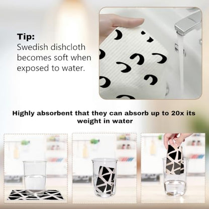 6 Pack Swedish Dishcloths Black White Kitchen Towels 13 - color: Multi 1512