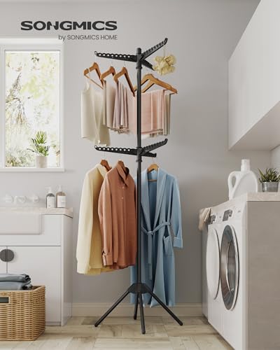 SONGMICS Clothes Drying Rack, 75.6-Inch Drying Rack, 6 Rotatable Arms - color: Black, style: 2-Tier-Hang