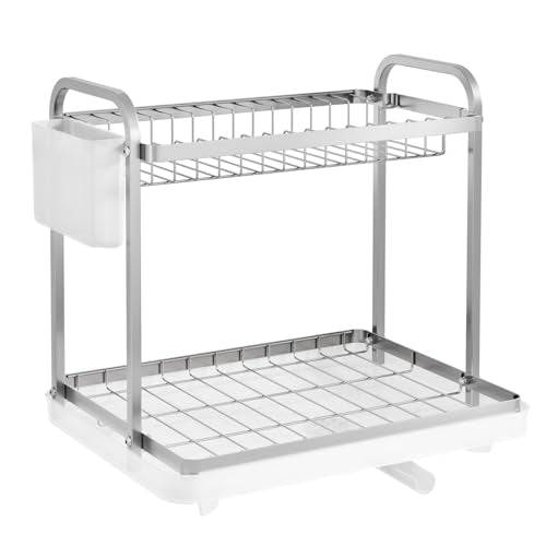 Sakugi Dish Drying Rack 2-Tier 15x11.4x15 Silver Double Rod - color: Silver, size: Large