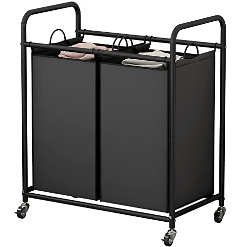 SUOERNUO Laundry Hamper with Lockable Wheels and 2 Removable Bags - color: Black