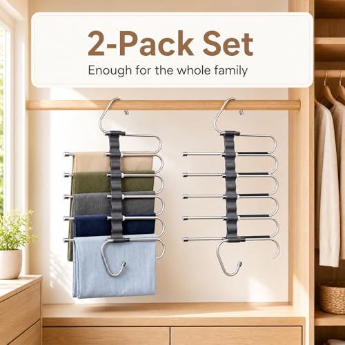 2 Pack Pants Hangers Space Saving - Closet Layers for Jeans Trousers Slacks