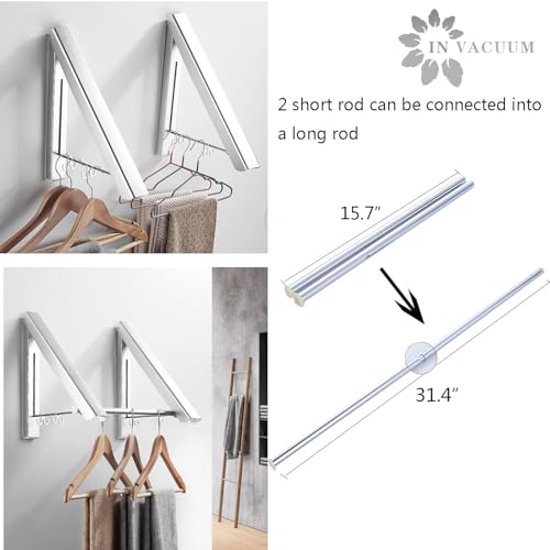 Clothes Drying Rack Folding Indoor, Wall Mounted Drying Racks for Laundry - color: 2 Racks With Rod Sliver
