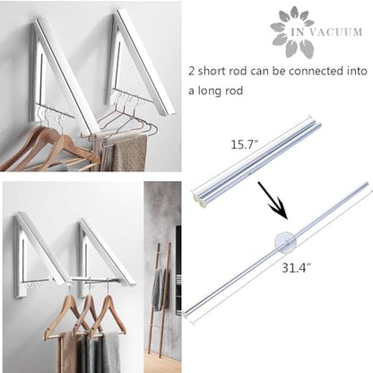 Clothes Drying Rack Folding Indoor, Wall Mounted Drying Racks for Laundry - color: 2 Racks With Rod Sliver