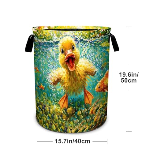 Duck Fish Laundry Basket Foldable Laundry Hamper With Handles Clothes Storage Bucket Organizer Laundry Bag For Bedroom Bathroom Laundry Storage 19.6 x 15.7 - color: Duck Fish