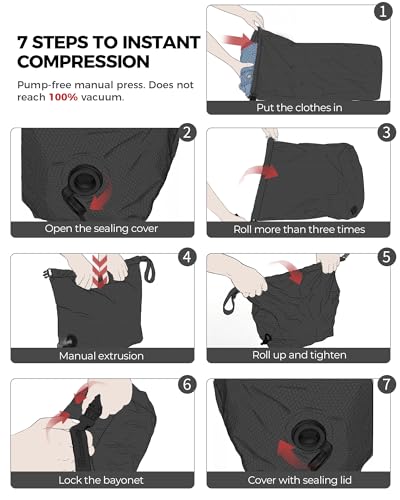Travel Laundry Bag, Pump-Free Vacuum Compression Dirty Clothes Bag, Small Reusable Waterproof & Washable Laundry Bag, Wet and Dry Bag, Ideal for Suitcases, Road Trip Essentials (1 Pack) Black - color: Black, size: 17.5" L × 13.5" W × 5" H