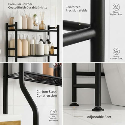 GloTika 3-Tier Over Toilet Storage, Anti-Tilt, 64" H, Black, 2 Baskets - color: Black-with 2 Basket, size: 3-Tier