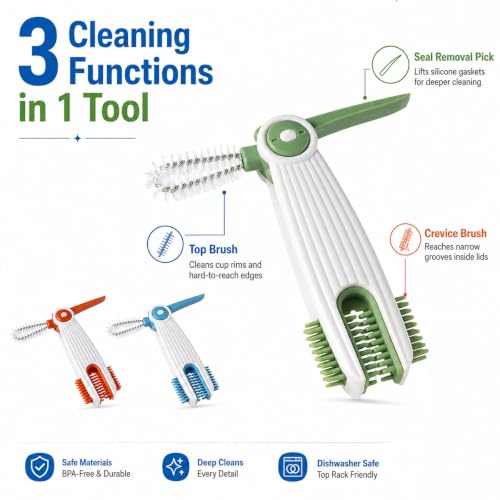 3-in-1 Cup Lid Gap Cleaning Brush Set with 3 Straw Cleaner Brushes, 6-Pack - color: Blue, Green, Red