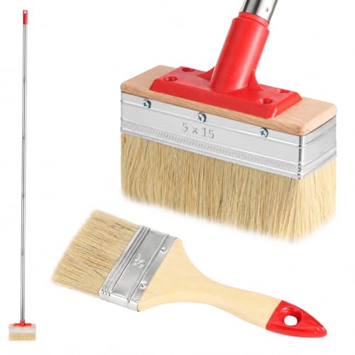 Bates- 6 Inch Deck Stain Brush, 77" Long Handle, Deck Stain Applicator for Wood, Fence, Wall, 3" Paint Brush