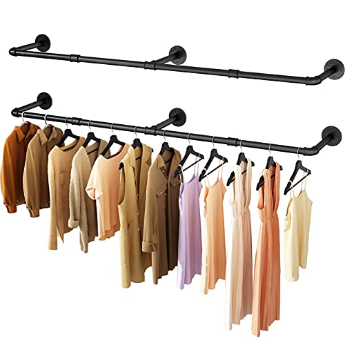 Wall Mounted Clothes Rack, 72.5in Industrial Pipe Clothing Rack for Hanging Clothes, Heavy Duty Garment Rack Wall, Space-Saving Bar, Multi-Purpose Hanging Rod for Laundry Room, Bedroom, 2Packs - size: 72.5Inches