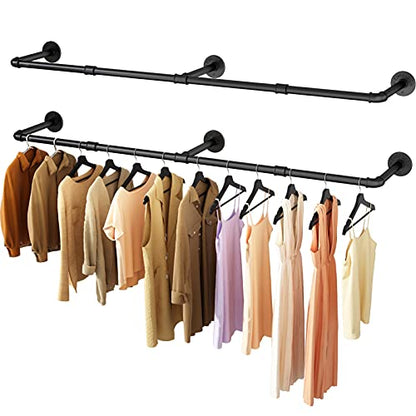 Wall Mounted Clothes Rack, 72.5in Industrial Pipe Clothing Rack for Hanging Clothes, Heavy Duty Garment Rack Wall, Space-Saving Bar, Multi-Purpose Hanging Rod for Laundry Room, Bedroom, 2Packs - size: 72.5Inches