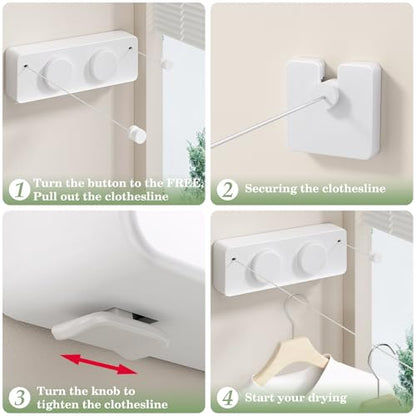 Danpoo Retractable Clothesline, Anti-Sag Adjustable Knob Heavy-Duty Clothes Line for Indoors/Outdoors with 2 * 13.8ft Stainless Steel Wire, Laundry Wall Drying Solutions - style: White