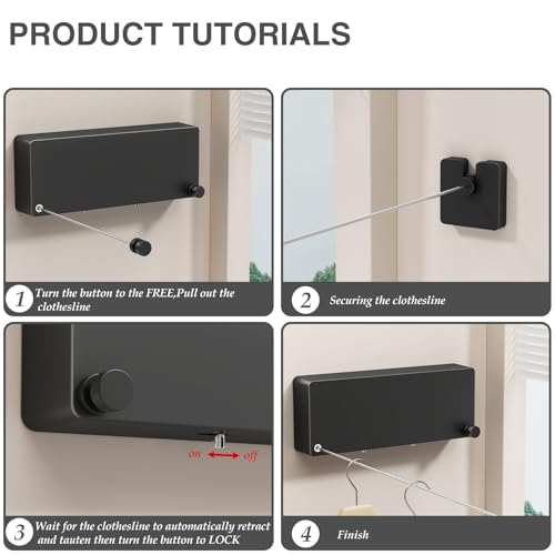Retractable Clothesline Indoor, Non-Sagging Clothes line retracting Outdoor, Heavy Duty Wall Mounted Laundry Line Adjustable Stainless Steel for Laundryroom, Bathroom, 15.8 Feets Double Lines Black - style: Black