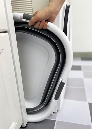 SAMMART 40L (10.5 gallon) Plastic Foldable Laundry Basket/Tub - Collapsible, Space Saving and Portable Laundry Hamper, Ideal for Home, Travel, Dorm, and Camping (1, White/Steel Gray) - color: White/Steel Gray