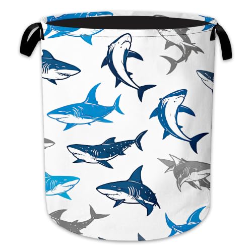 Shark Laundry Basket Oxford Cloth Ocean Life Laundry Hamper With Handle Foldable Portable Clothes Storage Basket Storage Bag For Laundry Room/Bathroom/Bedroom/Dormitory 20.8"x16" - color: Shark