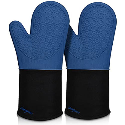 Silicone Oven Mitts - 14.6" Heat Resistant Oven Gloves for Baking, Cooking - color: Royal Blue & Black, size: 14.6in Oven Mitts