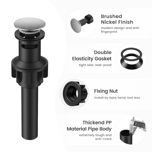 Bathroom Sink Drain with Overflow with Hair Catcher Anti-Clog Sink Strainer - color: Brushed Nickel