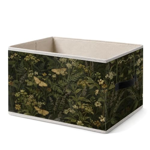 Dark Green Botanical Butterfly Fabric Storage Basket Hampers - color: Color-6