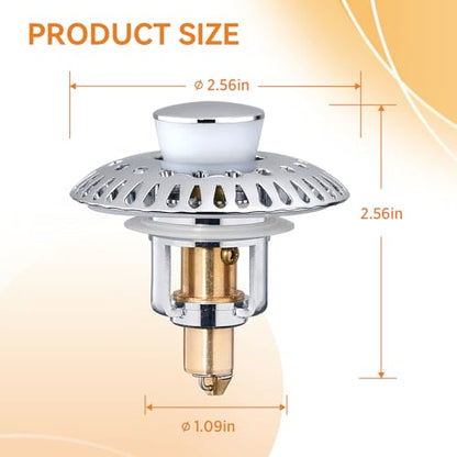 Bathroom Sink Stopper for 1.06"-1.65" Drain Holes, 2 in 1 Bath Sink Drain Strainer Stopper, Pop Up Drain Cover Plug with Hair Catcher, Stainless Steel (Chrome Silver-1p) - color: Chrome Silver-1p