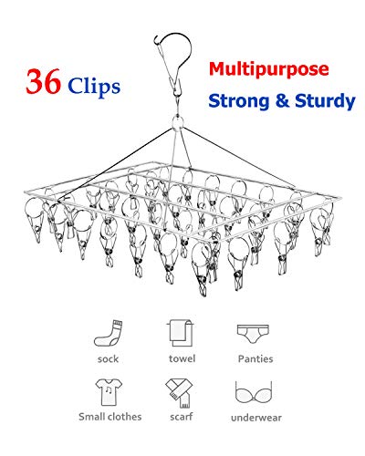 Stainless Steel Clothes Drying Rack with 36 Clips, 1 Pack, 360° Rotating Hanger, Windproof Design for Socks, Underwear, Baby Clothes, Towels, Lingerie, Scarves, Diapers, Laundry Drying Rack
