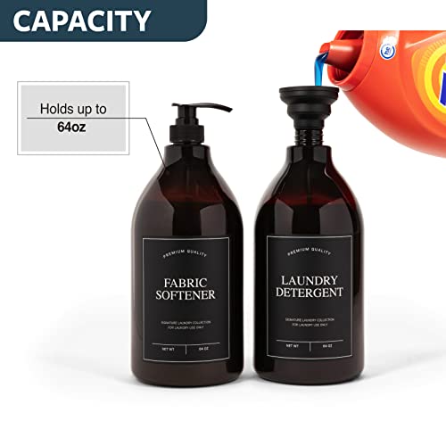 Calindiana Modern Farmhouse Liquid Laundry Detergent Bleach and Fabric Softener Dispenser for Laundry Room Decor and Organization, PET Plastic Soap Containers, Water Resistant Labels, 64 Oz Set of 3