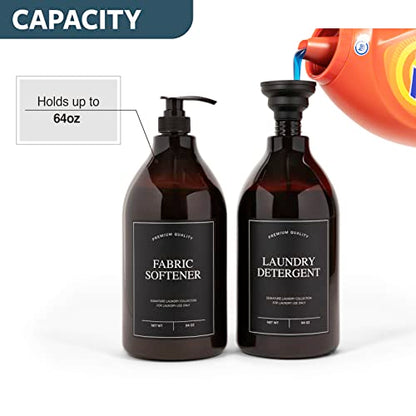 Calindiana Modern Farmhouse Liquid Laundry Detergent Bleach and Fabric Softener Dispenser for Laundry Room Decor and Organization, PET Plastic Soap Containers, Water Resistant Labels, 64 Oz Set of 3