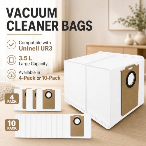 10pcs Dust Bags For Uninell UR3 Robot Vacuum Cleaner Accessories, Meltblown Non Woven 3.5 Litres Large Capacity Dust Bag, Automatic Emptying Replacement Parts(10pcs) - size: 10pcs