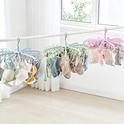 Clothes Sock Drying Hanger with 40 Clips,Foldable Hanging Rack - color: Grun40
