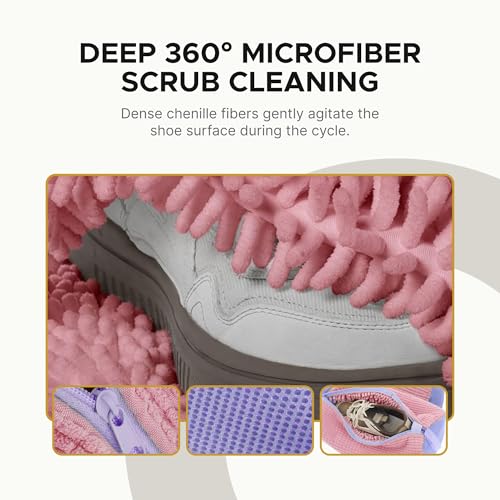 Shoe Washing Machine Bag (2 Pack), Shoe Bag for Washing Machine with Microfiber Scrub Fibers, Self-Locking Zipper Protection, 2 Adjustable Shoe Trees, Sneaker Laundry Bag for Washer and Dryer
