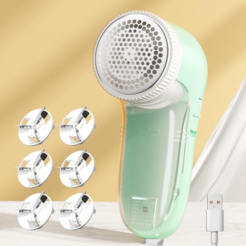 Fabric Shaver, Lint Remover, USB Portable Sweater Defuzzer, 6 Leaf Blades, Remove Pilling for Clothes, Furniture, Sweater, Couch, Blanket(Green) - color: Green