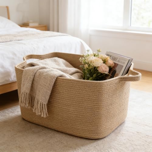 65L Large Laundry Basket with Handles,Woven Blanket Basket,Jute - color: Jute, size: 65L