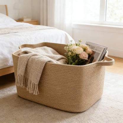 65L Large Laundry Basket with Handles,Woven Blanket Basket,Jute - color: Jute, size: 65L