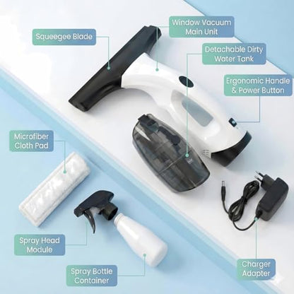 Window Vacuum Squeegee Cordless, 2000Pa & 2200mAh Electric Window Cleaner